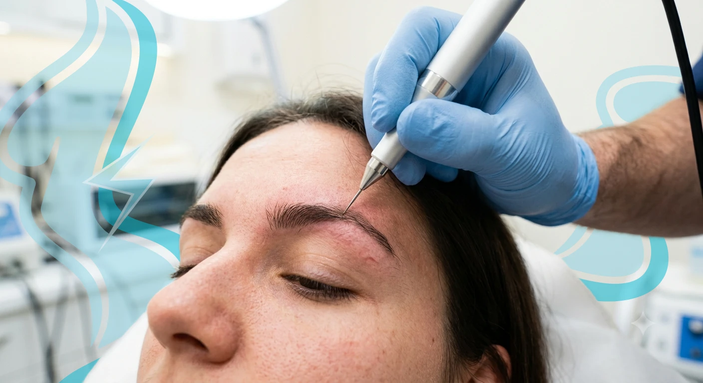 Electrolysis treatment along a client's brow line